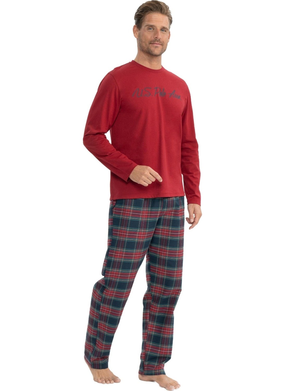 Men's Plaid Pajama Set with Pocket Detail