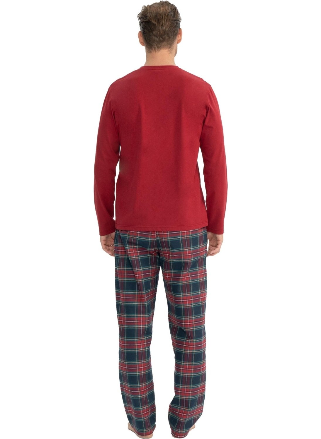 Men's Plaid Pajama Set with Pocket Detail