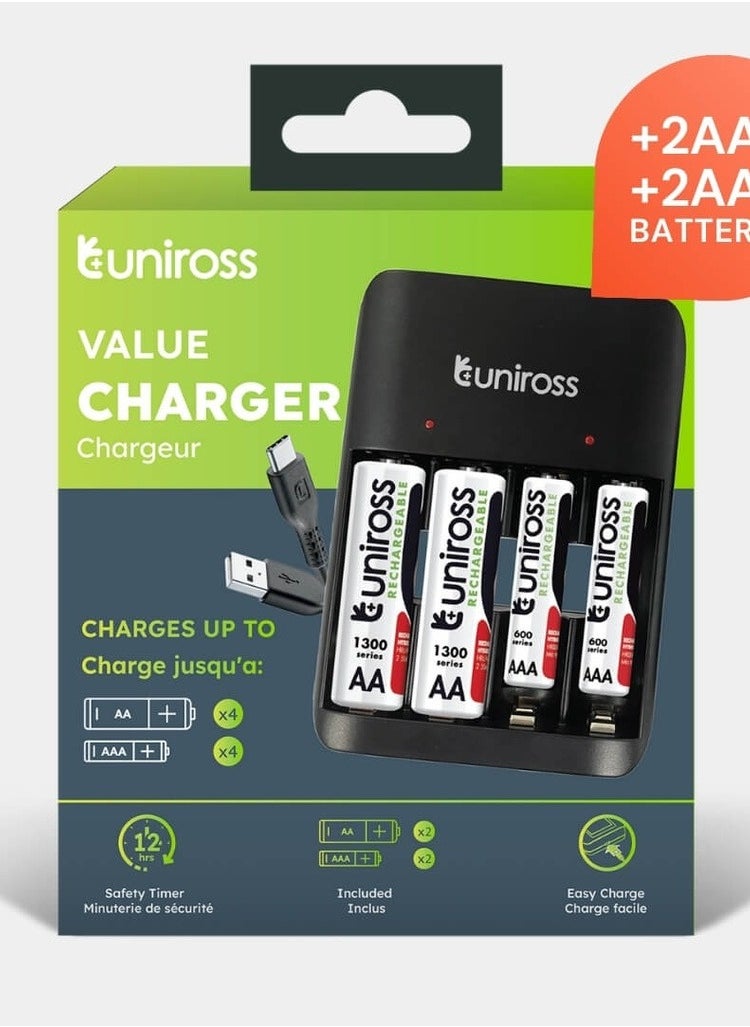 Uniross Value Battery Charger AA / AAA (2xAA+2xAAA Incl.)