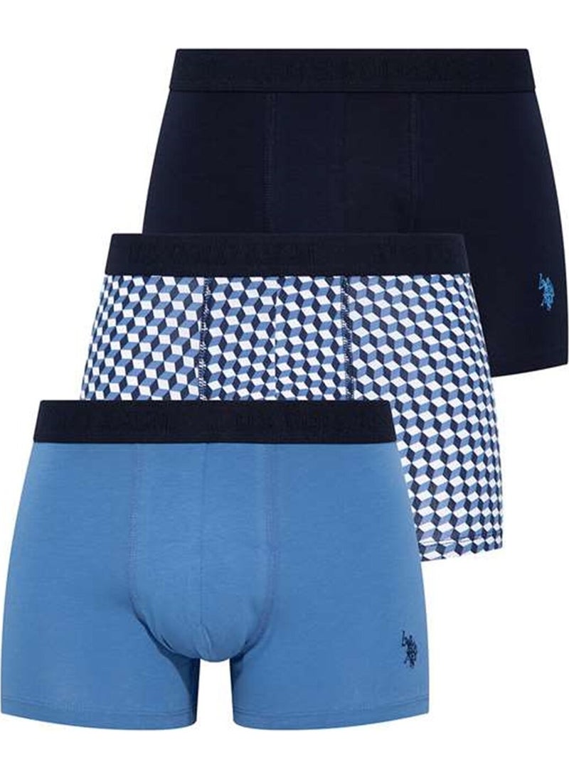 BASE. Polo Assn. 80256 Men's 3 Pcs Boxer-Indigo&dark blue&indigoprinted