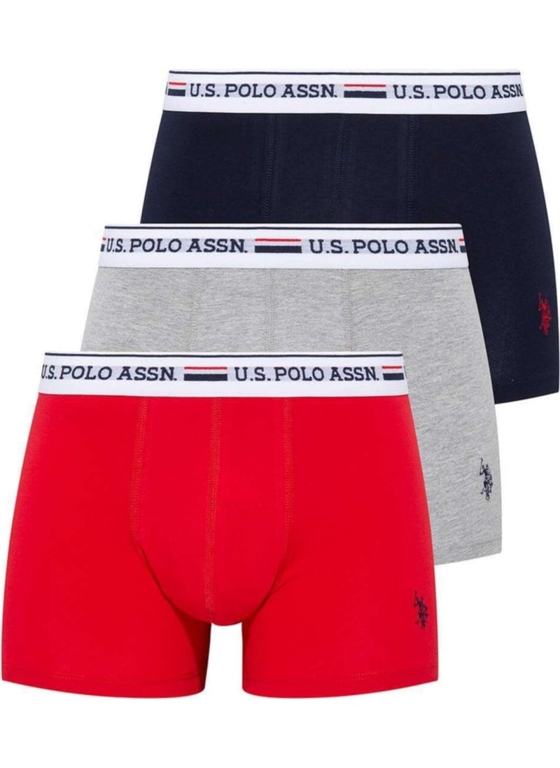 Red Grey Navy Blue Lycra 3-Pack Men's Boxer