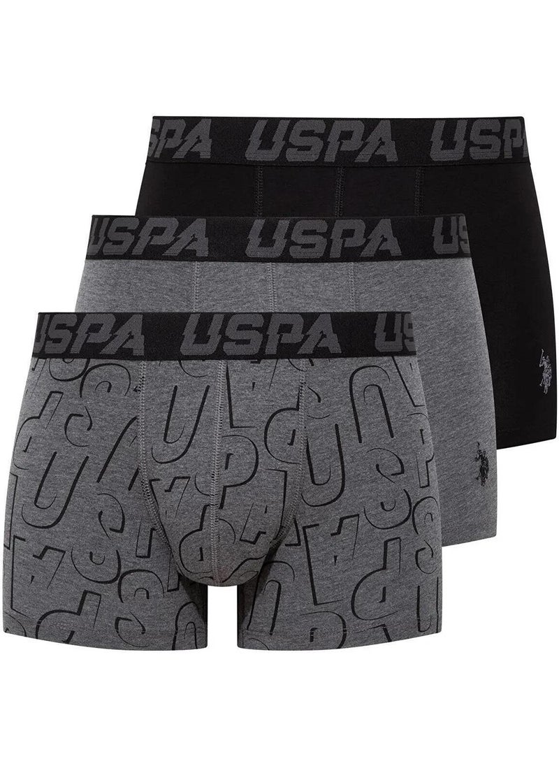 Men's Black Anthracite and USPA Printed 3-Pack Boxer