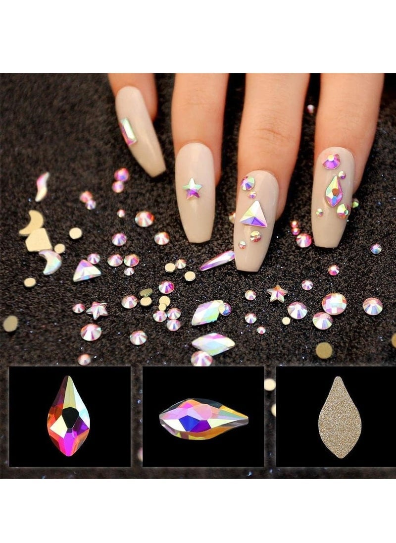 Professional AB Crystal Rhinestones with Wax Pen Multi Shapes Glass Rhinestones for Nail Art Craft Mix Sizes Nail Gems Packaged in Storage Box Nail Art Supplies Accessories