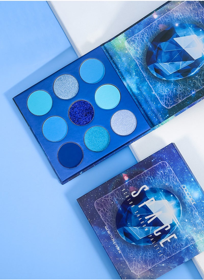 Eyeshadow Palette 9 Colors Blue Pearlescent Gemstone Shadow Palette Highly Pigmented Mattes Shimmers Naked Smokey Glitter Cream Colorful Powder Blendable Long Lasting Waterproof Makeup Palette