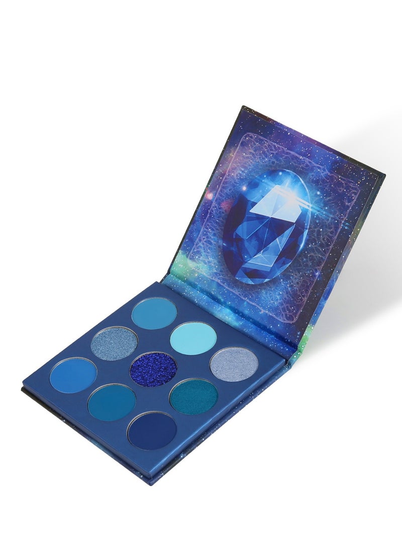 Eyeshadow Palette 9 Colors Blue Pearlescent Gemstone Shadow Palette Highly Pigmented Mattes Shimmers Naked Smokey Glitter Cream Colorful Powder Blendable Long Lasting Waterproof Makeup Palette