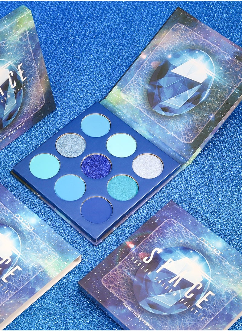 Eyeshadow Palette 9 Colors Blue Pearlescent Gemstone Shadow Palette Highly Pigmented Mattes Shimmers Naked Smokey Glitter Cream Colorful Powder Blendable Long Lasting Waterproof Makeup Palette