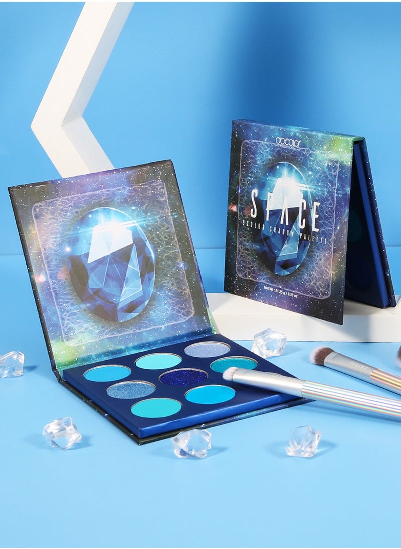 Eyeshadow Palette 9 Colors Blue Pearlescent Gemstone Shadow Palette Highly Pigmented Mattes Shimmers Naked Smokey Glitter Cream Colorful Powder Blendable Long Lasting Waterproof Makeup Palette