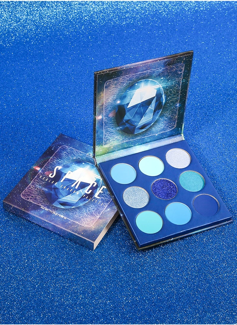 Eyeshadow Palette 9 Colors Blue Pearlescent Gemstone Shadow Palette Highly Pigmented Mattes Shimmers Naked Smokey Glitter Cream Colorful Powder Blendable Long Lasting Waterproof Makeup Palette