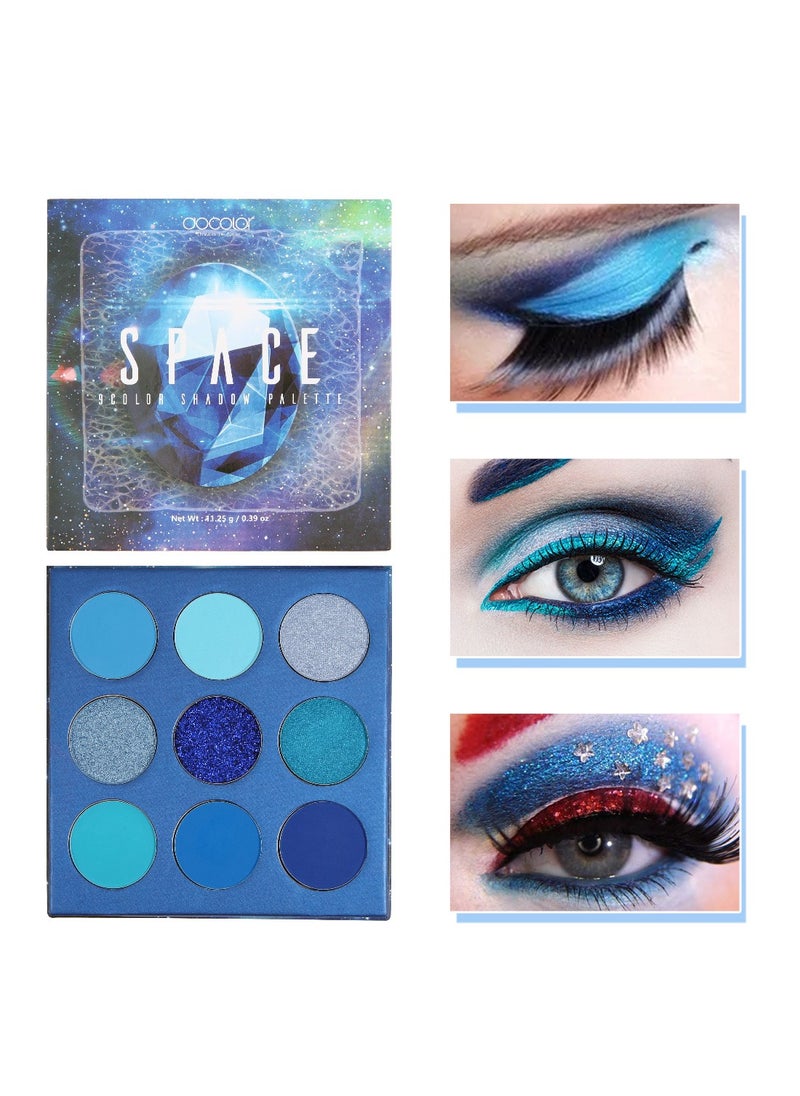 Eyeshadow Palette 9 Colors Blue Pearlescent Gemstone Shadow Palette Highly Pigmented Mattes Shimmers Naked Smokey Glitter Cream Colorful Powder Blendable Long Lasting Waterproof Makeup Palette