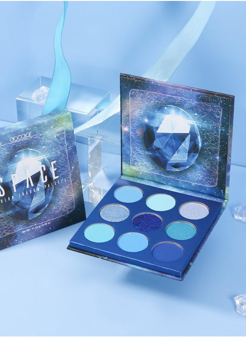 Eyeshadow Palette 9 Colors Blue Pearlescent Gemstone Shadow Palette Highly Pigmented Mattes Shimmers Naked Smokey Glitter Cream Colorful Powder Blendable Long Lasting Waterproof Makeup Palette