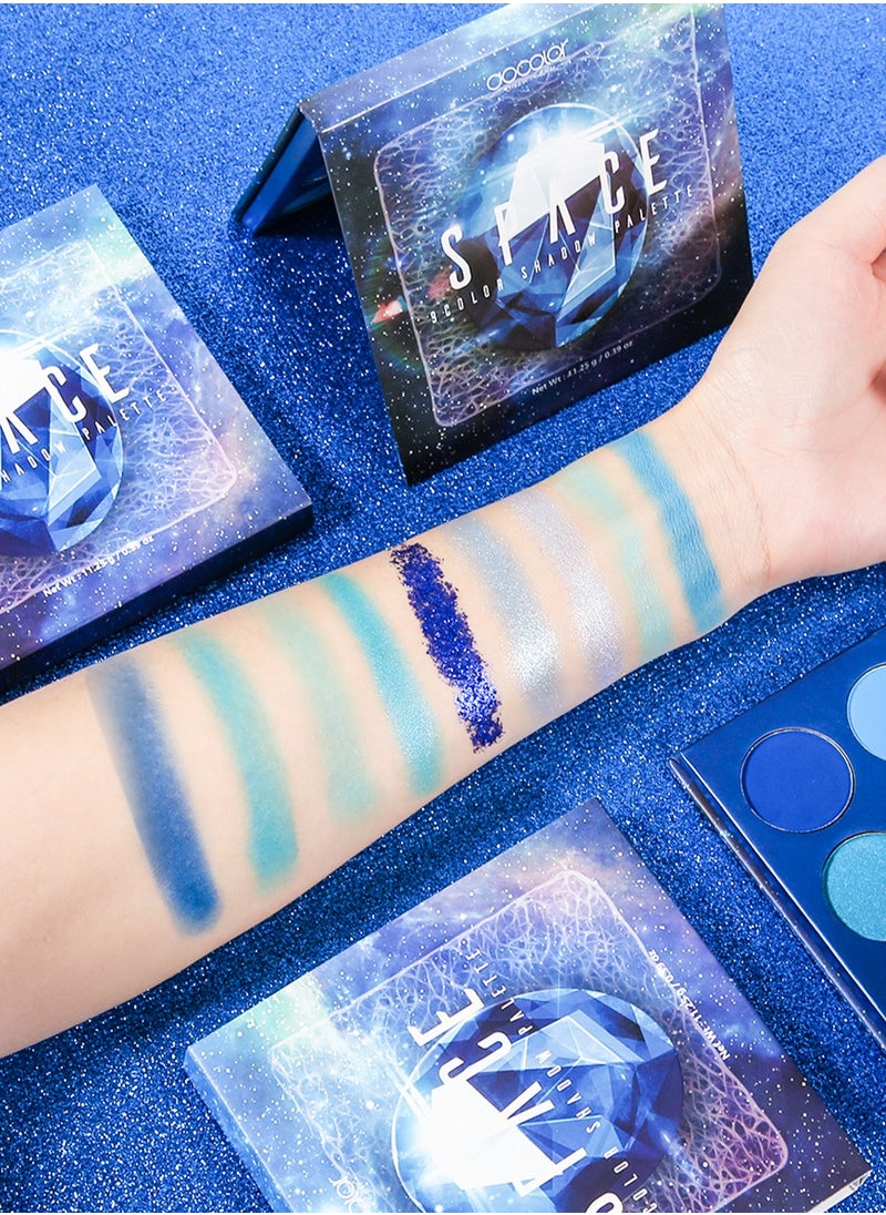 Eyeshadow Palette 9 Colors Blue Pearlescent Gemstone Shadow Palette Highly Pigmented Mattes Shimmers Naked Smokey Glitter Cream Colorful Powder Blendable Long Lasting Waterproof Makeup Palette