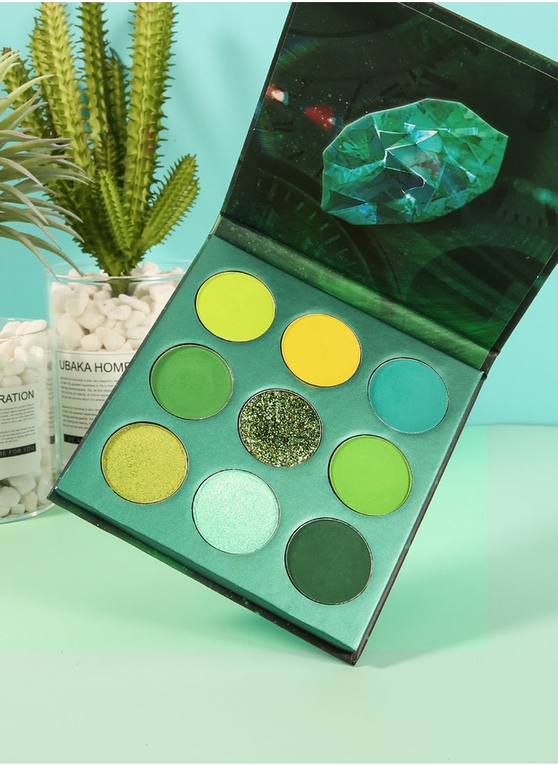 Eyeshadow Palette 9 Colors Green Pearlescent Gemstone Shadow Palette Highly Pigmented Mattes Shimmers Naked Smokey Glitter Cream Colorful Powder Blendable Long Lasting Waterproof Makeup Palette