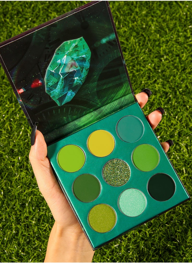 Eyeshadow Palette 9 Colors Green Pearlescent Gemstone Shadow Palette Highly Pigmented Mattes Shimmers Naked Smokey Glitter Cream Colorful Powder Blendable Long Lasting Waterproof Makeup Palette