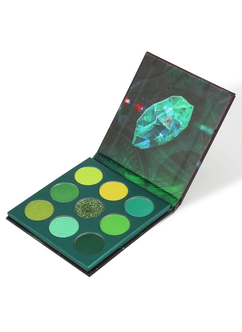 Eyeshadow Palette 9 Colors Green Pearlescent Gemstone Shadow Palette Highly Pigmented Mattes Shimmers Naked Smokey Glitter Cream Colorful Powder Blendable Long Lasting Waterproof Makeup Palette