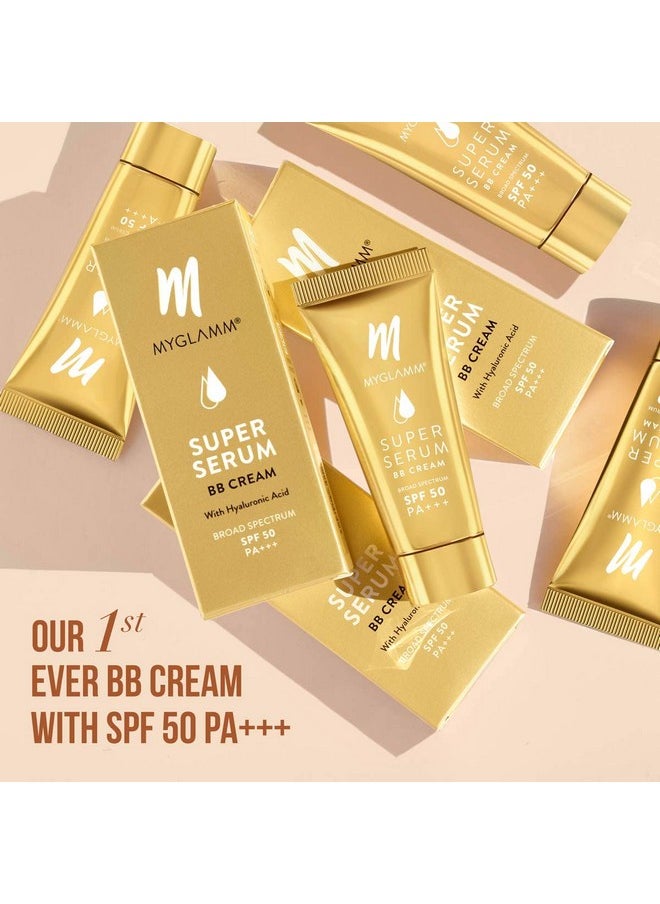 Super Serum Bb Cream - 201 Pine - 30Gm | Bb Cream With Spf 50 & Hyaluronic Acid | 24 Hr Long Lasting & Hydrating