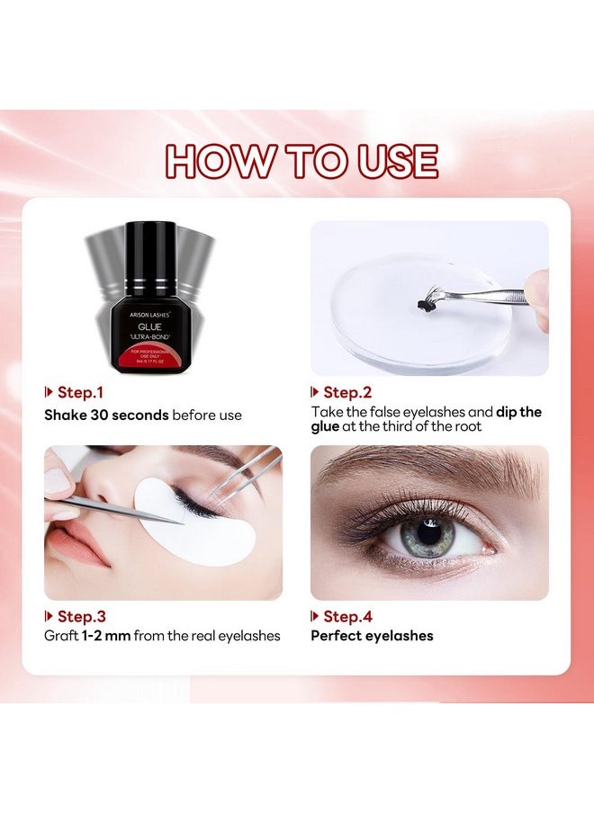 Professional Eyelash Extension Glue Extra Powerful Lash Glue 1 Sec Drying time 6-8 Weeks Retention Black Eyelash Adhesive Maximum Bonding Power for Semi-Permanent Extensions Professional Use Only