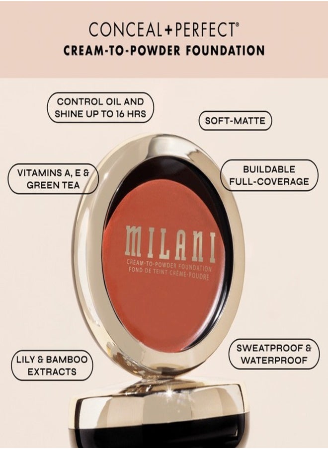 Milani Conceal + Perfect Smooth Finish Cream to Powder Foundation – Sand Beige | Full Coverage, Lightweight, Natural Matte Finish, Buildable Formula, Long-Lasting Wear, Vegan & Cruelty-Free