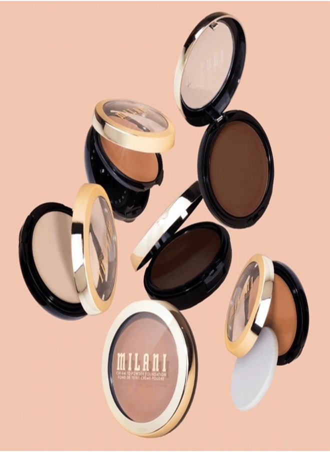 Milani Conceal + Perfect Smooth Finish Cream to Powder Foundation – Sand Beige | Full Coverage, Lightweight, Natural Matte Finish, Buildable Formula, Long-Lasting Wear, Vegan & Cruelty-Free