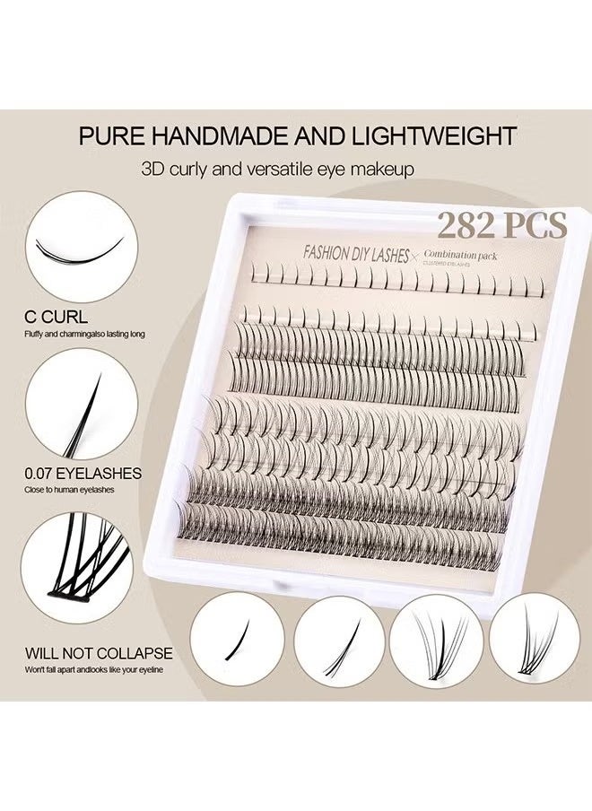 282Pcs Barbie DIY Single Cluster False Eyelashes Glue Set Natural Segmented Grafting Eyelash Extension Kit