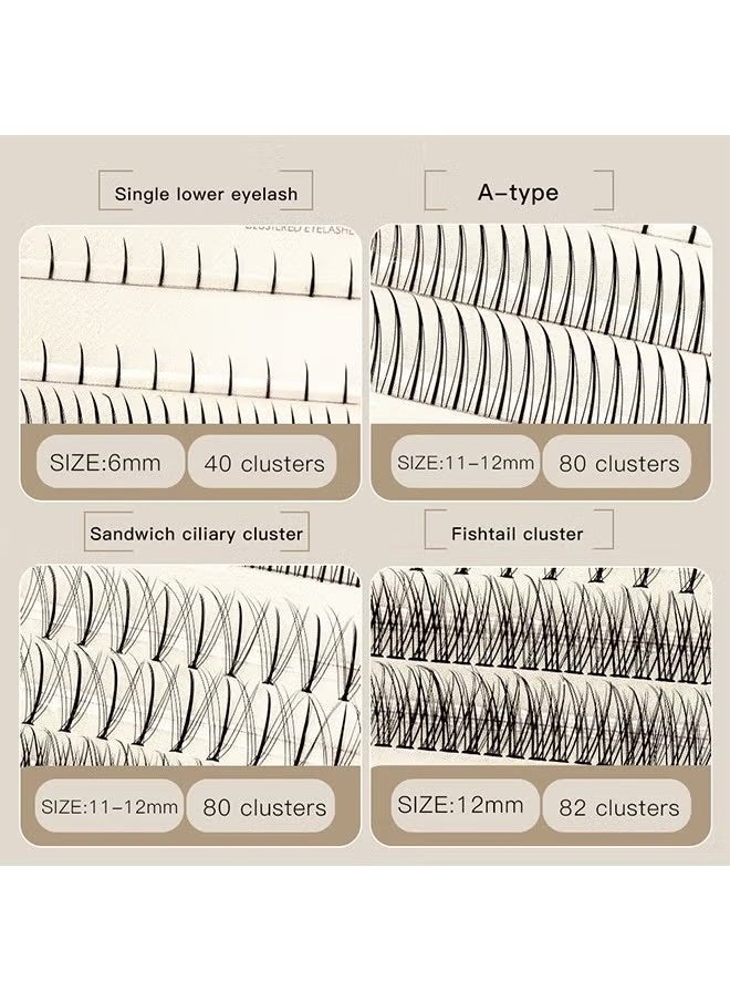 282Pcs Barbie DIY Single Cluster False Eyelashes Glue Set Natural Segmented Grafting Eyelash Extension Kit