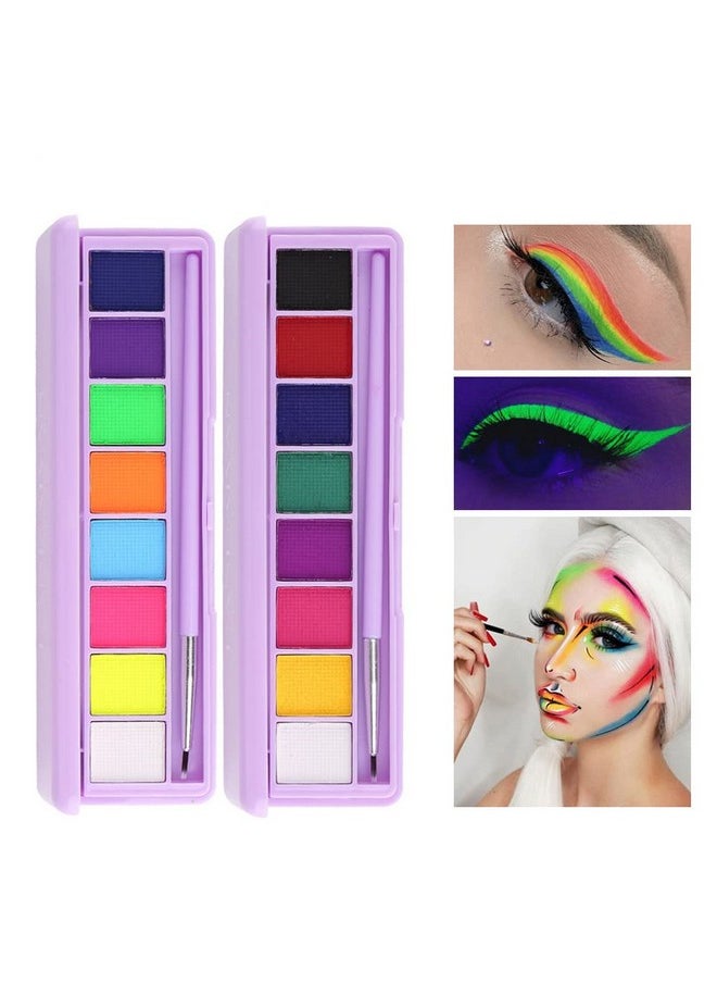 2 Packs Water Activated Eyeliner Palette Glow Blacklight Eye Liner Graphic Eyeliner Fluorescent Black White Body Paint Neon Uv Colored Makeup Matte Retro Hydra Liner,16 Colors