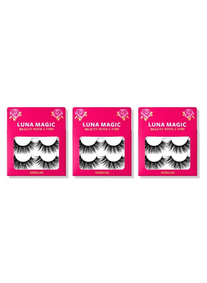 Rebelde Faux Mink Wispy Lashes, Reusable, 3 Pack