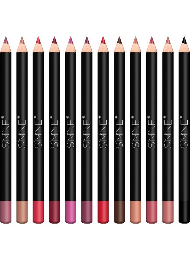 Matte Lip Liner Set - 12 Assorted Colors High Pigmented Natural Lip Makeup Soft Pencils Longwear Smooth Ultra Fine (Color Set -1)