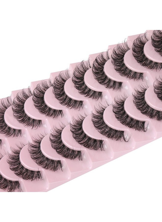 Eyelashes Clear Band Natural Wispy Fluffy Lashes Natural Look Russian Strip Lashes 3D Effect 16Mm Cat Eye Lashes That Look Like Extensions False Lashes 10 Pairs Pack