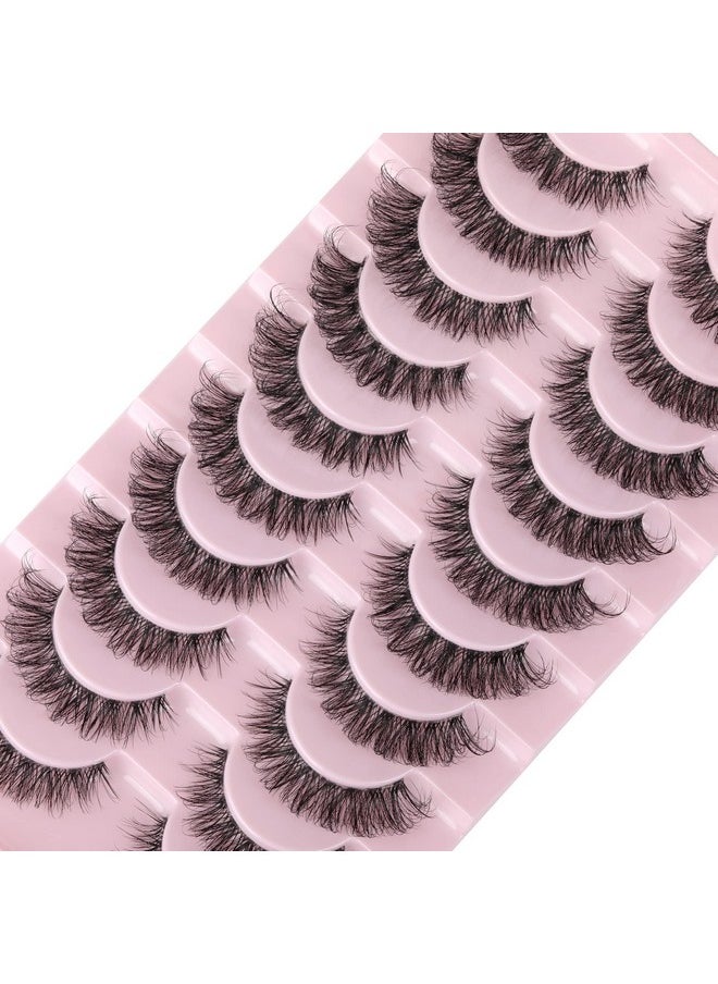 Eyelashes Clear Band Natural Wispy Fluffy Lashes Natural Look Russian Strip Lashes 3D Effect 16Mm Cat Eye Lashes That Look Like Extensions False Lashes 10 Pairs Pack