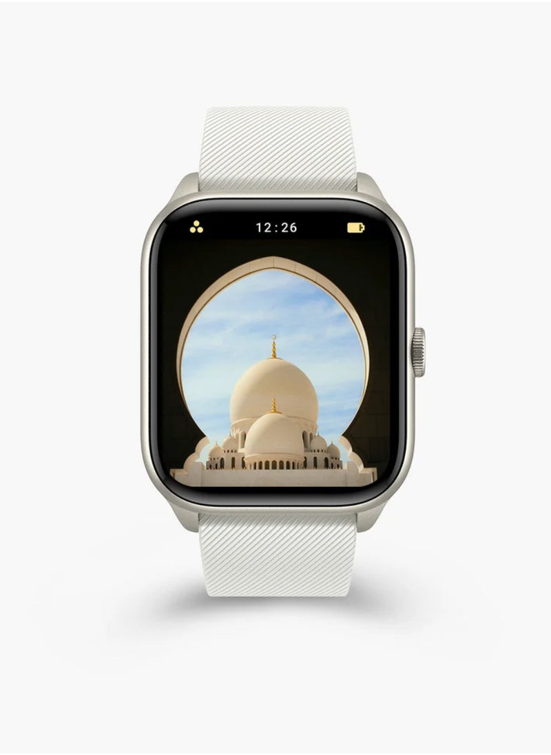 Quran Watch S2 Smartwatch For Unisex AMOLED Display Bluetooth Calling Watch IP67 Waterproof Fitness Watches Compatible With Android iOS Full Quran Recitation Prayer Reminder iQibla QWatch S2 Smart Watch iQibla Watch White