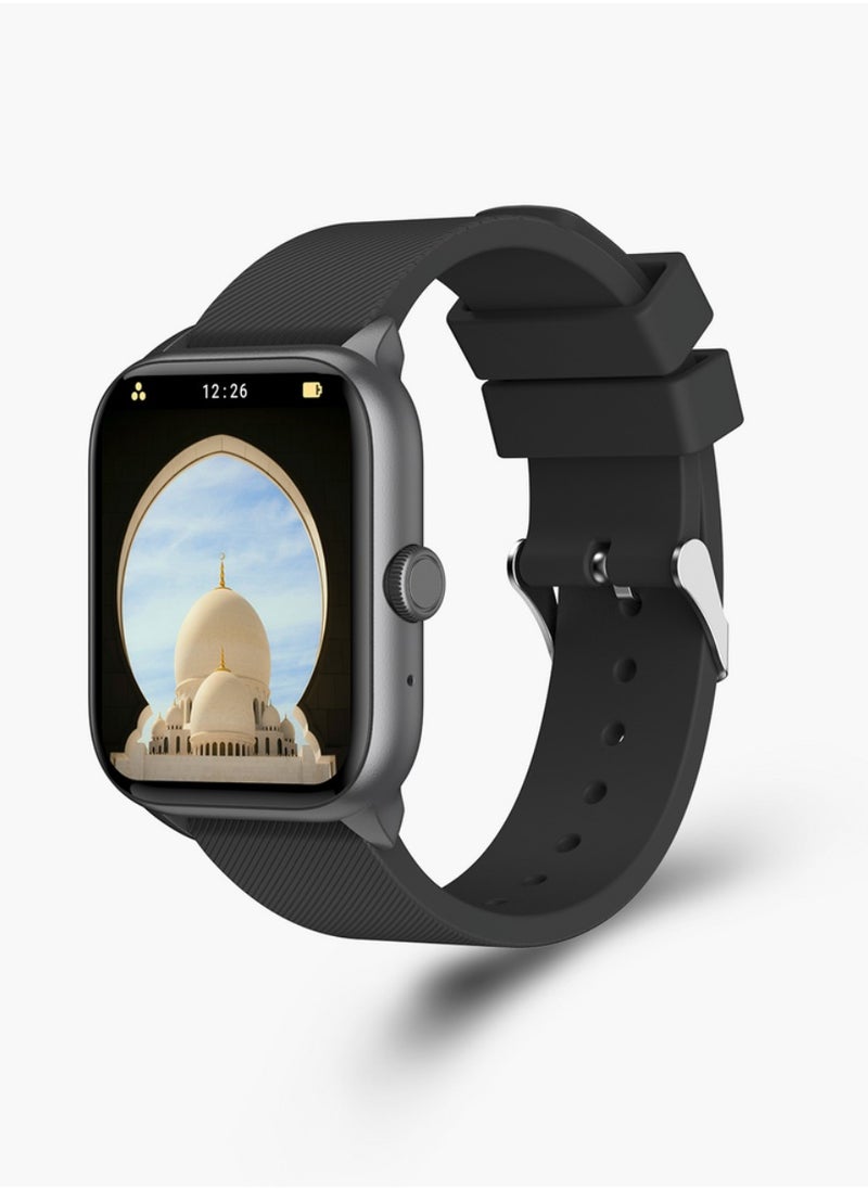 Quran Watch S2 Smartwatch For Unisex AMOLED Display Bluetooth Calling Watch IP67 Waterproof Fitness Watches Compatible With Android iOS Full Quran Recitation Prayer Reminder iQibla QWatch S2 Smart Watch iQibla Watch Black