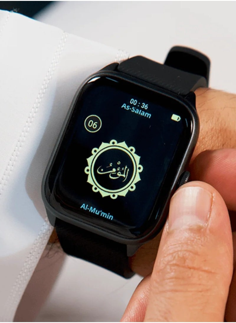 Quran Watch S2 Smartwatch For Unisex AMOLED Display Bluetooth Calling Watch IP67 Waterproof Fitness Watches Compatible With Android iOS Full Quran Recitation Prayer Reminder iQibla QWatch S2 Smart Watch iQibla Watch Black