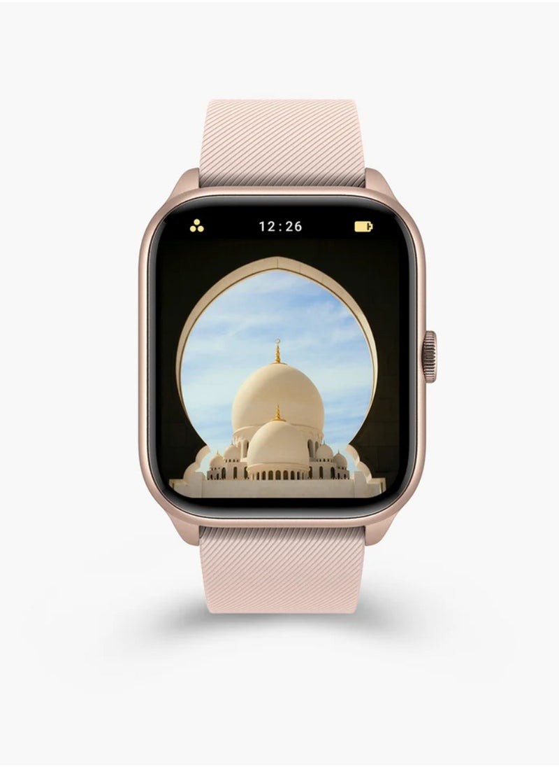 Quran Watch S2 Smartwatch For Unisex AMOLED Display Bluetooth Calling Watch IP67 Waterproof Fitness Watches Compatible With Android iOS Full Quran Recitation Prayer Reminder iQibla QWatch S2 Smart Watch iQibla Watch Pink