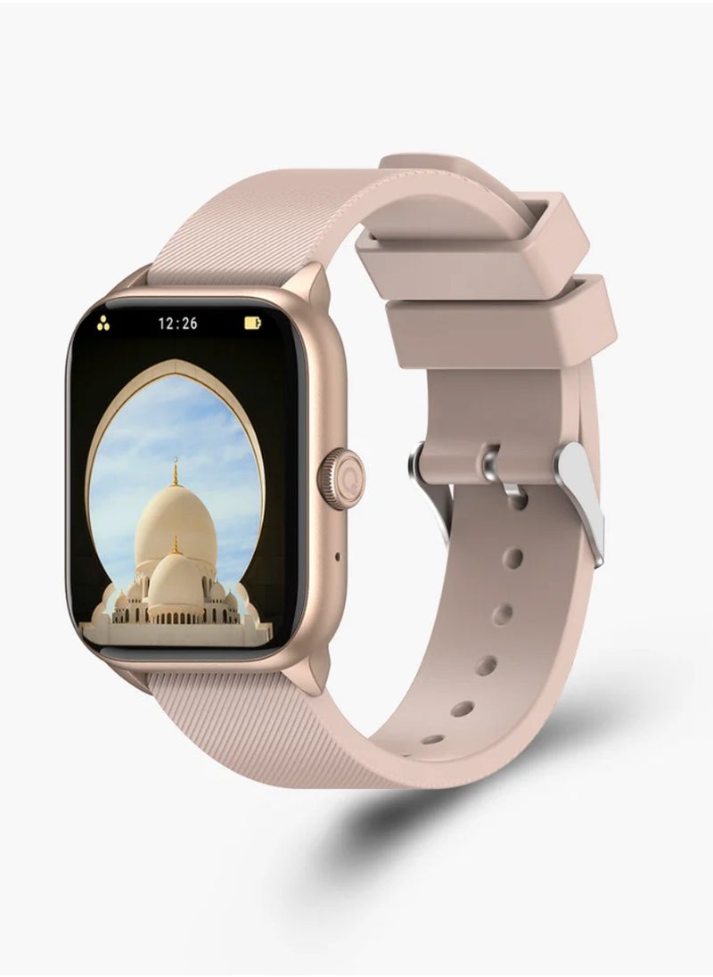 Quran Watch S2 Smartwatch For Unisex AMOLED Display Bluetooth Calling Watch IP67 Waterproof Fitness Watches Compatible With Android iOS Full Quran Recitation Prayer Reminder iQibla QWatch S2 Smart Watch iQibla Watch Pink