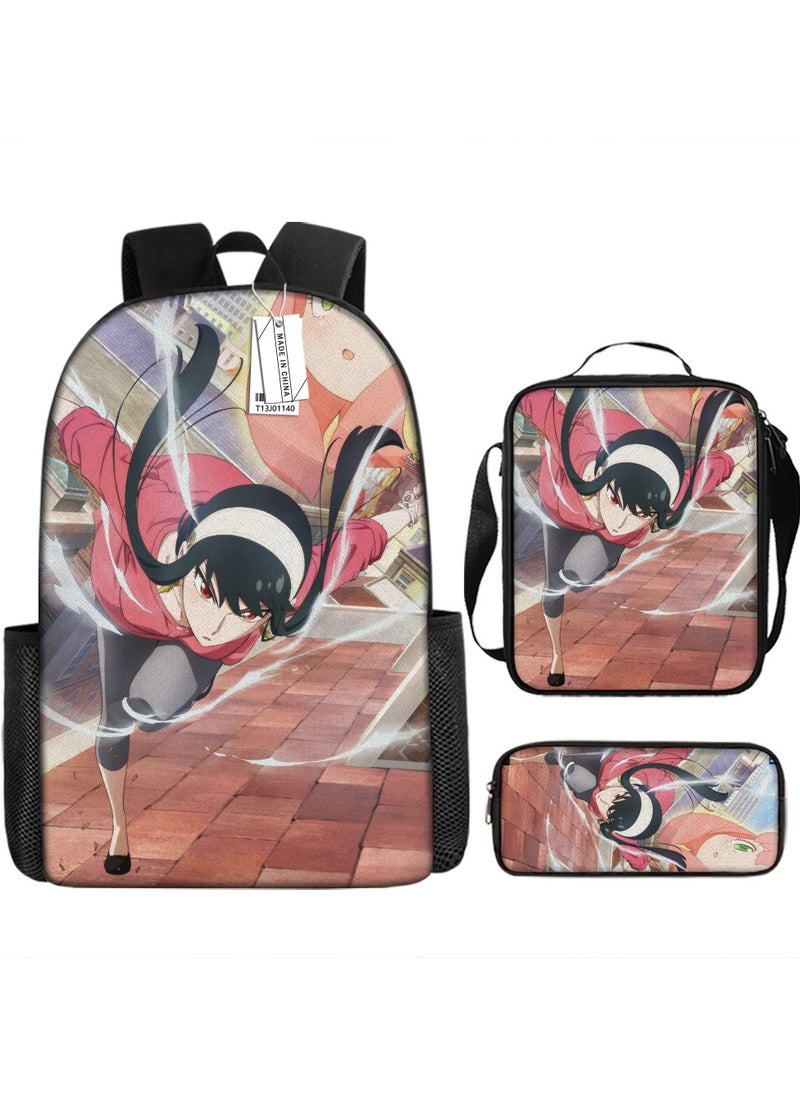 Printed backpack polyester schoolbag large-capacity cross-body bag student-J01-: spy family (universal standard three-piece set)