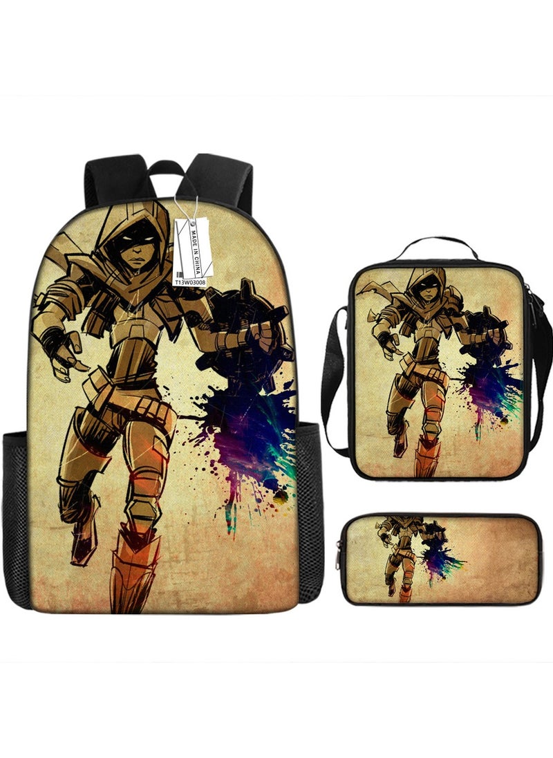 Printed backpack polyester schoolbag large-capacity cross-body bag student-W03-: No Man's Land (universal standard three-piece set)