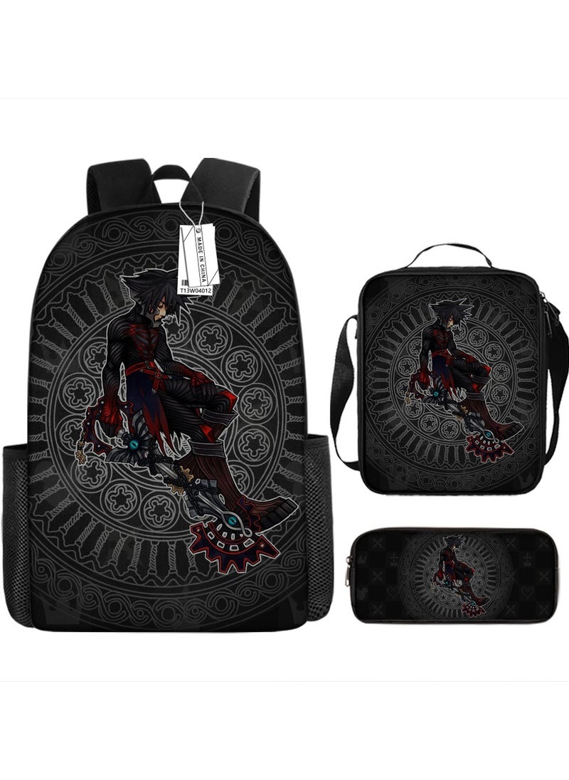 Printed backpack polyester schoolbag large-capacity cross-body bag Student-W04-: Kingdom Hearts (universal standard three-piece set)