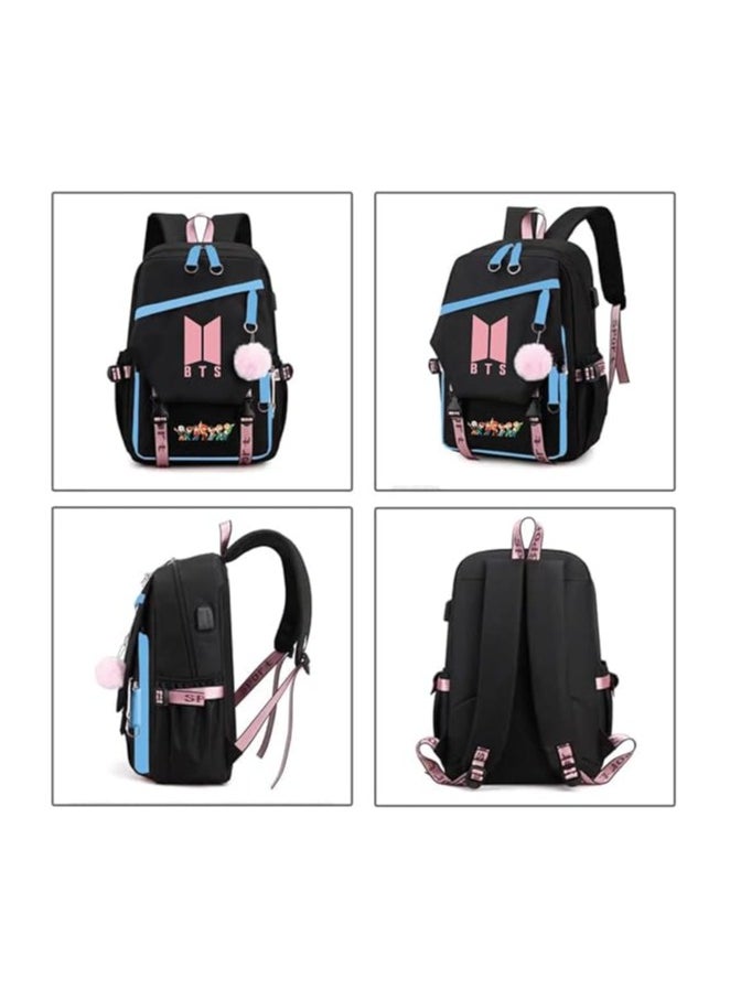 BTS Girls Backpack With USB Charging Port-Travel Companion For BTS Fans And Students-Casual Shoulder Bag And Book Bag-BTS Fans Merchandise Gifts