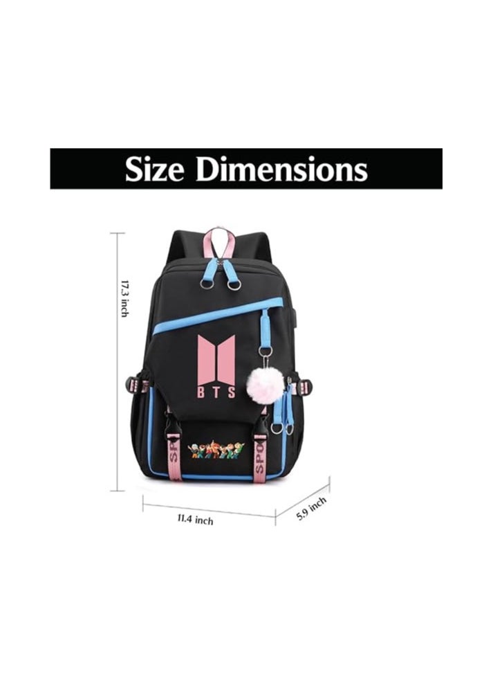 BTS Girls Backpack With USB Charging Port-Travel Companion For BTS Fans And Students-Casual Shoulder Bag And Book Bag-BTS Fans Merchandise Gifts