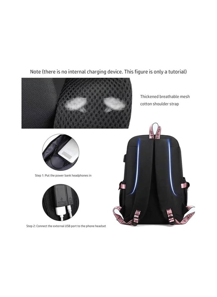 BTS Girls Backpack With USB Charging Port-Travel Companion For BTS Fans And Students-Casual Shoulder Bag And Book Bag-BTS Fans Merchandise Gifts