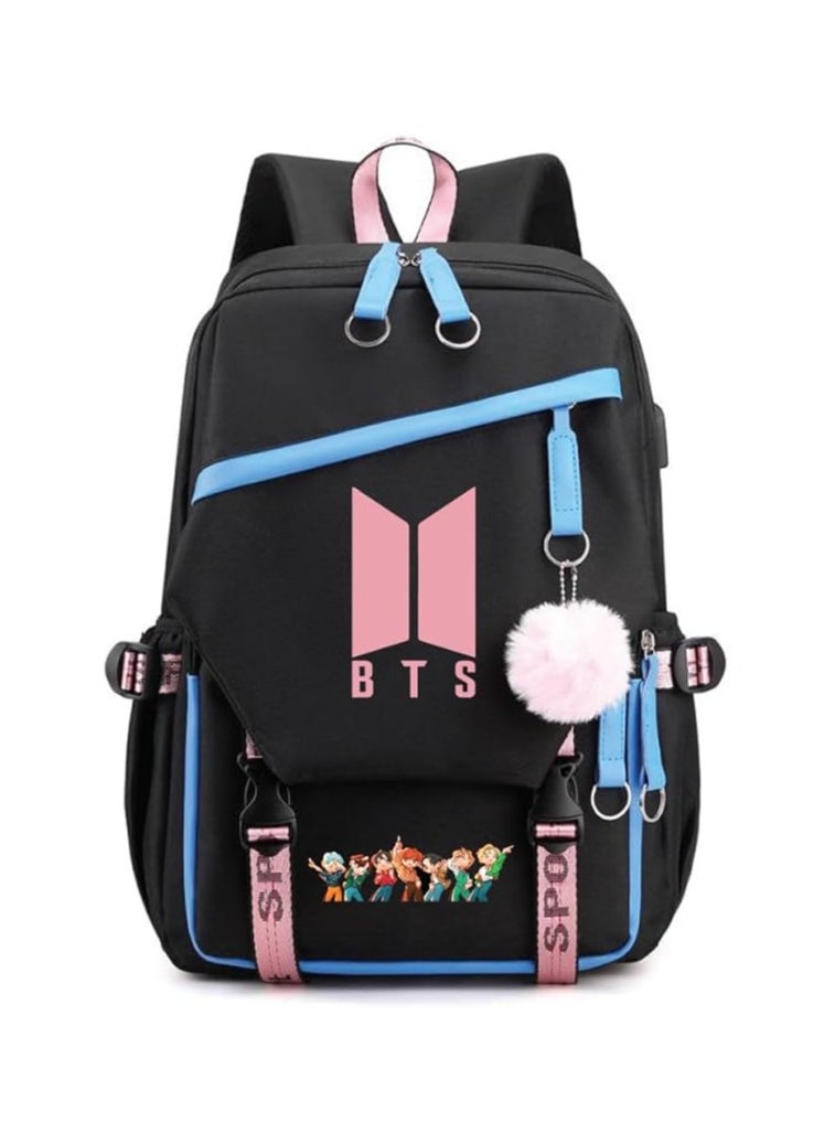 BTS Girls Backpack With USB Charging Port-Travel Companion For BTS Fans And Students-Casual Shoulder Bag And Book Bag-BTS Fans Merchandise Gifts