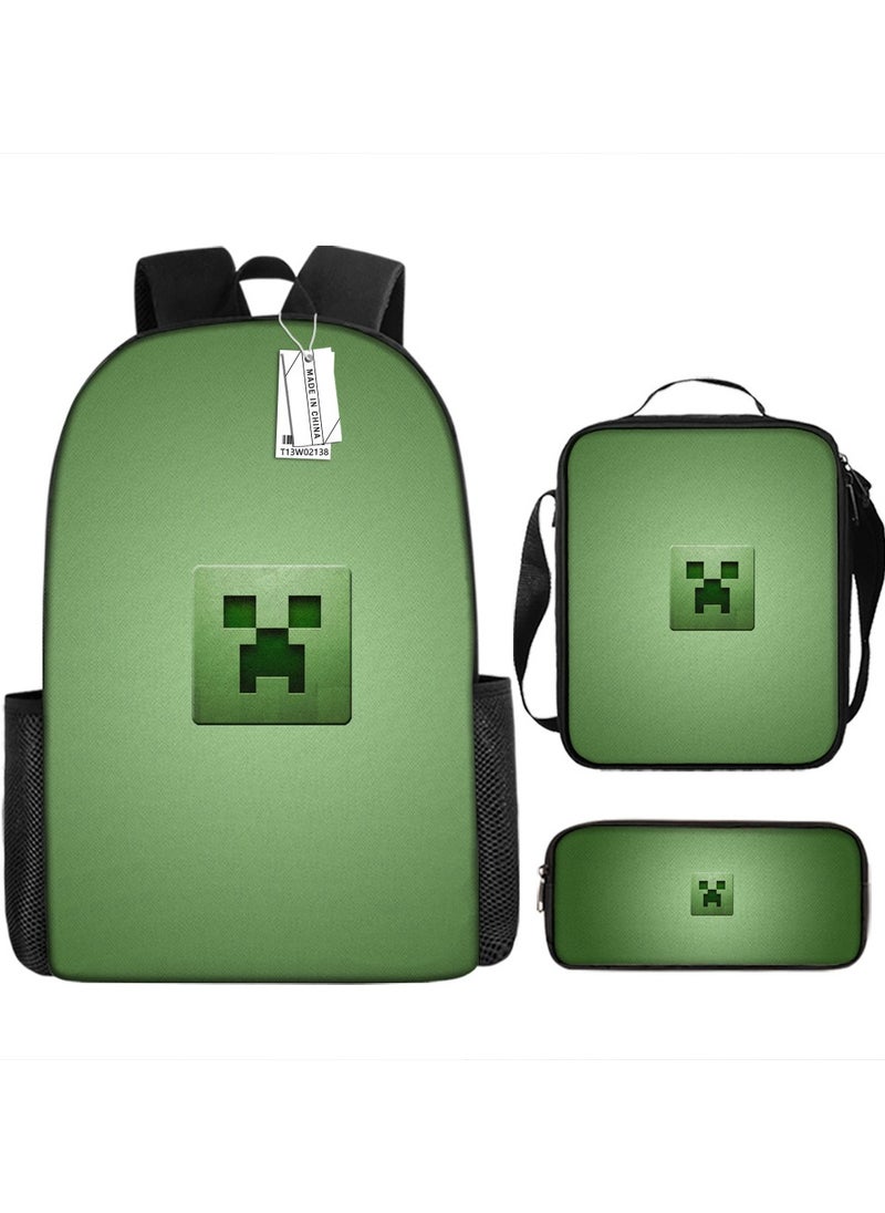 Printed backpack polyester schoolbag large-capacity cross-body bag student-W02-: square world Minecraft (universal standard three-piece set)