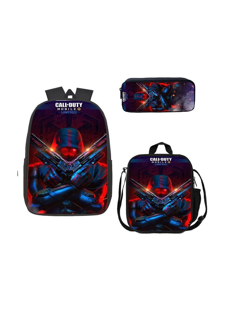 Printed backpack polyester schoolbag large-capacity cross-body bag student-W07-: Unknown Land (universal standard three-piece set)