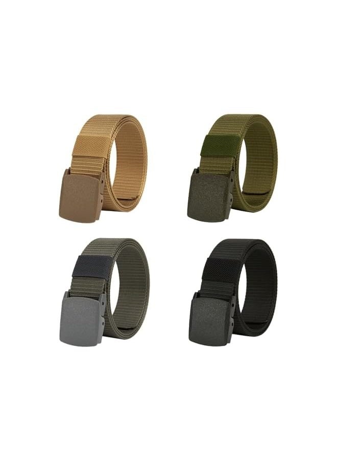 4 Pack Nylon Tactical Belt for Men Webbing Canvas, Military Belt With Plastic Buckle, 125cm Heavy-Duty Nylon Work Belt