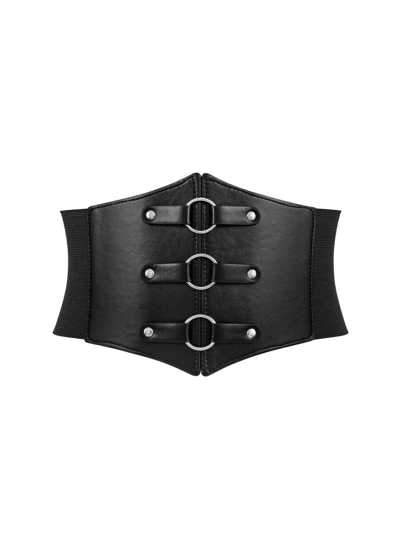 Women Wide Corset Elastic Belt, Lace-up Tied Waspie Corset Belts Ladies  Costume, Vintage Elastic Waist Belt High Waist PU Leather Tied Costume for  (Length 60-80cm)