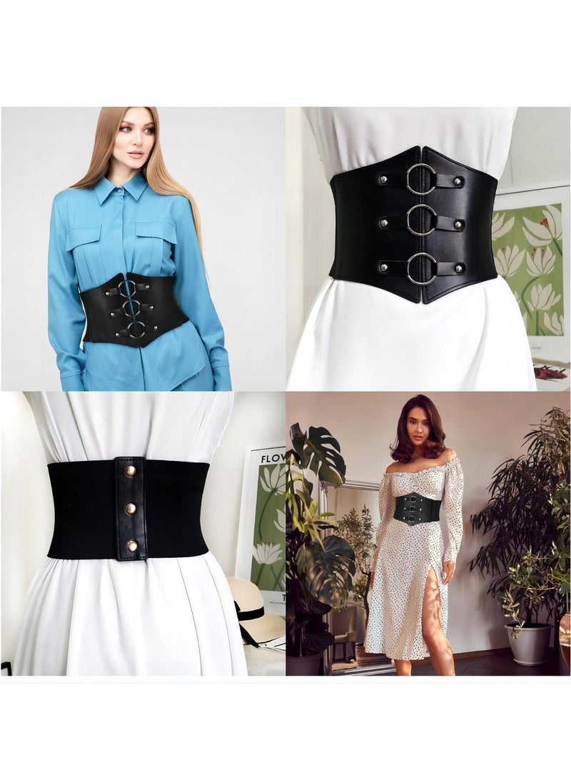 Women Wide Corset Elastic Belt, Lace-up Tied Waspie Corset Belts Ladies  Costume, Vintage Elastic Waist Belt High Waist PU Leather Tied Costume for  (Length 60-80cm)