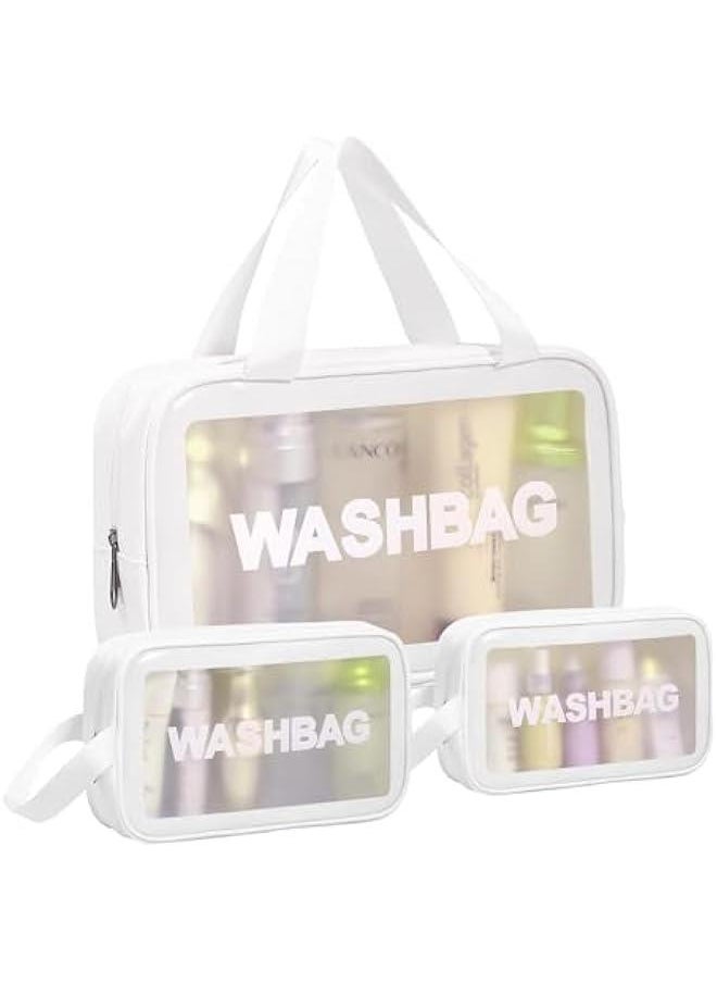 3 PCS Travel Toiletry Bag for Women Men, Translucent Waterproof Makeup Cosmetic Travel Organizer Bag for Size Toiletries Accessories with Large Capacity, White (30-2)