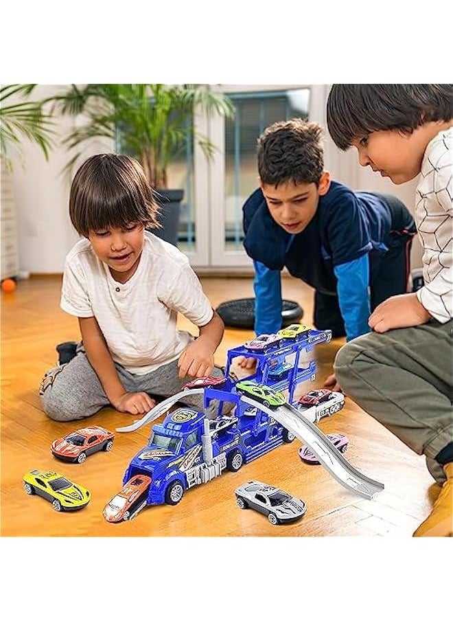 Toddler Toys Race Model Car With Track Transport Vehicle, Die-cast Alloy Metal Car Toy Set With 12 Cars,Gifts for Age 3 4 5 6 Kids Child Boys Girls Birthday Party Favor