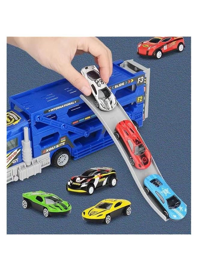 Toddler Toys Race Model Car With Track Transport Vehicle, Die-cast Alloy Metal Car Toy Set With 12 Cars,Gifts for Age 3 4 5 6 Kids Child Boys Girls Birthday Party Favor