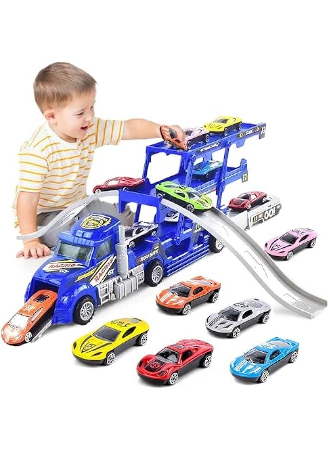 Toddler Toys Race Model Car With Track Transport Vehicle, Die-cast Alloy Metal Car Toy Set With 12 Cars,Gifts for Age 3 4 5 6 Kids Child Boys Girls Birthday Party Favor